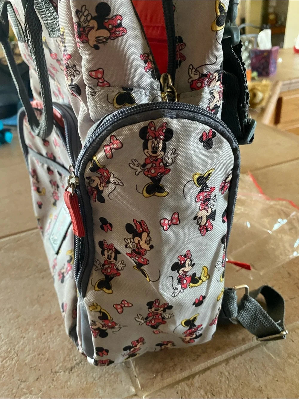 Disney Minnie Mouse Gray Pink Yellow Patterned Kids Backpack
